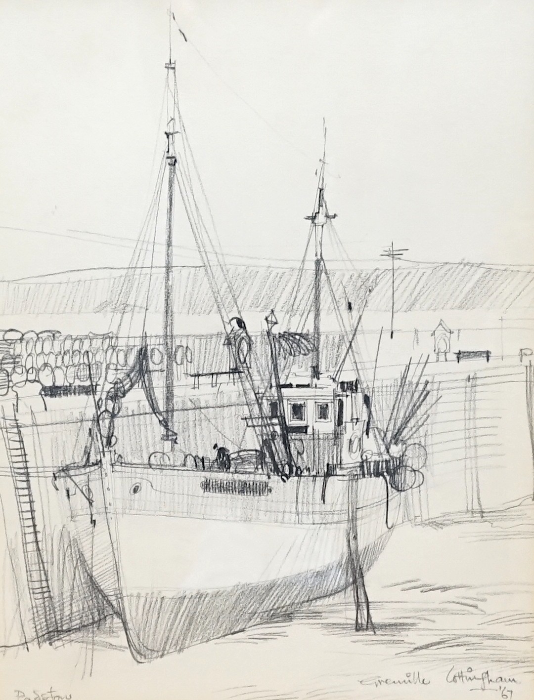 Grenville Cottingham (1943-2007), pencil drawing, 'Padstow', signed and dated '67, 40 x 30cm